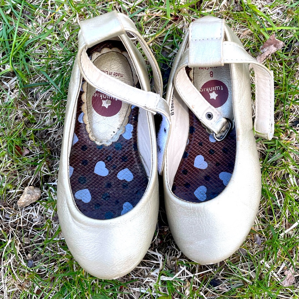 Gold flats with ankle straps